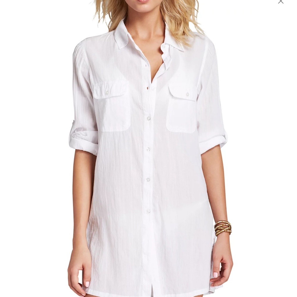 Lauren Ralph Lauren Crushed Cotton Camp Shirt Swim Cover-Up